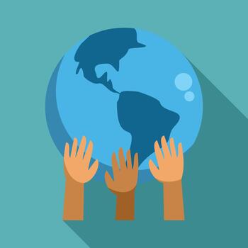 diverso manos levantamiento arriba planeta tierra demostración unidad vector