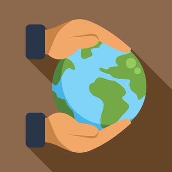 Hands caring for planet earth globe icon vector