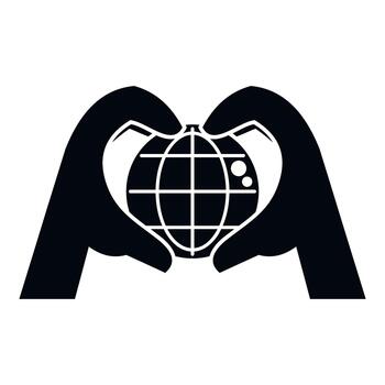 Hands forming heart shape protecting world globe icon vector