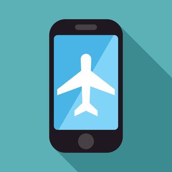 teléfono inteligente mostrando avión vuelo modo icono aplicación vector