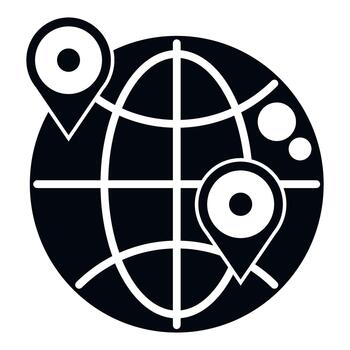 Globe with geolocation pin icons worldwide navigation vector