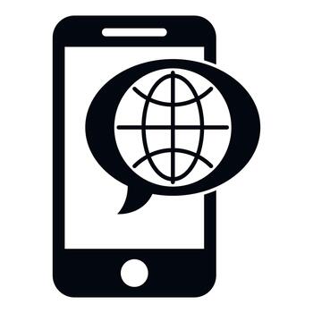 Smartphone with global communication icon for translation app vector