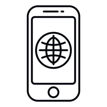 Smartphone displaying global internet connection line art vector