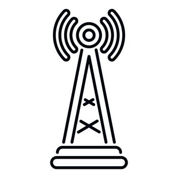 Communication tower broadcasting wireless signal line art icon vector