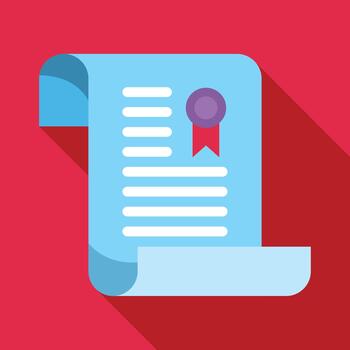 Diploma document with seal and stylized text on a red background vector