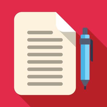 Document with pen for writing and signing contract vector