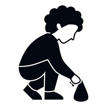 Man crouching picking up garbage into trash bag vector