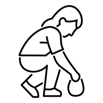 Person crouching outline collecting item drawing element vector