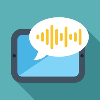 Tablet displaying voice message audio sound wave communication vector