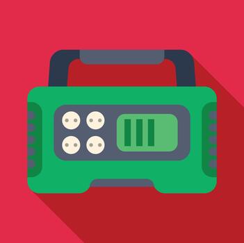 A flat icon of a portable radio on a red background vector