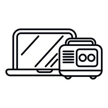 Laptop and portable generator depicting power solution vector