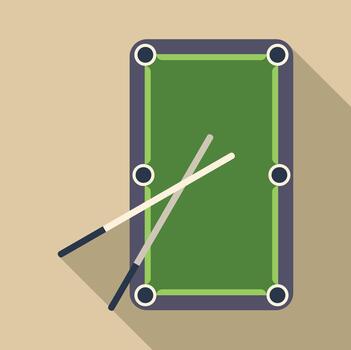 Billiards pool table with cue sticks flat design vector