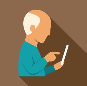Senior man using smartphone, engaging with technology vector