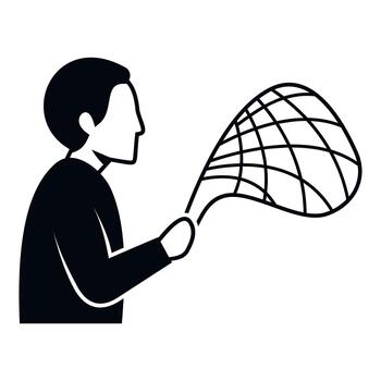 Man holding butterfly net catching something invisible vector