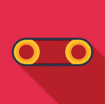 Conveyor belt mechanism icon with gears on a red background vector