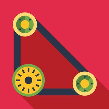 Belt drive mechanism with three pulleys on red background vector