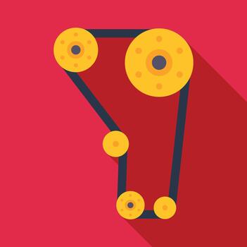 Timing belt mechanism with rotating pulleys flat icon vector