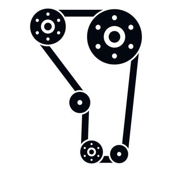 Timing belt engine mechanism with multiple pulleys black vector