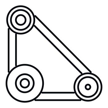 Engine timing belt mechanism showing pulleys and drive vector