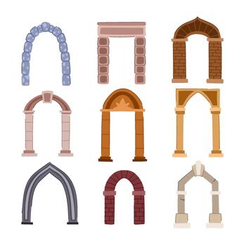 Various architectural arches demonstrating different building styles vector