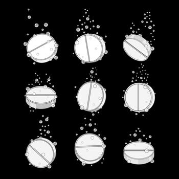 Effervescent tablets dissolving in water creating bubbles vector
