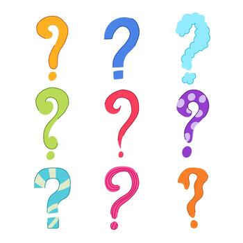 Colorful stylized question marks representing questions, doubts, and inquiry vector