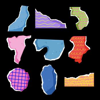 Colorful torn paper shapes creating abstract graphic elements vector