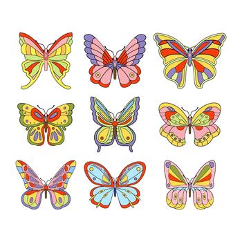 Groovy colorful butterfly pattern celebrating retro design and freedom vector
