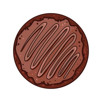 Round chocolate cake with frosting and drizzle top view vector