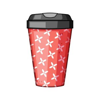 Red reusable coffee mug with a white pattern vector