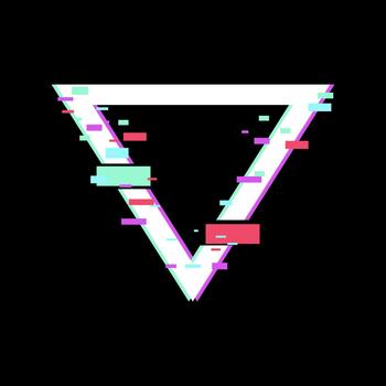 Glitch art inverted triangle shape digital distortion vector