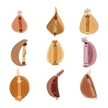 Sasando traditional indonesian string musical instruments collection vector
