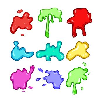 Cartoon color splatters creating fun abstract liquid blobs vector