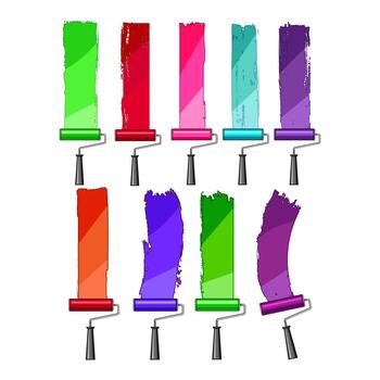 Paint rollers applying colorful strokes on white background vector