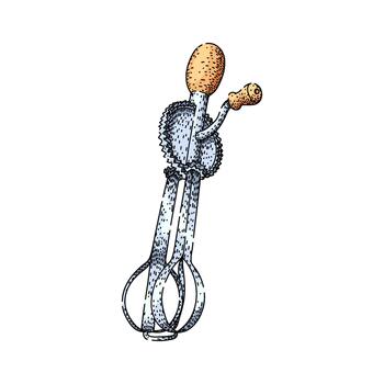 Hand mixer tool with rotating beaters for baking and cooking vector