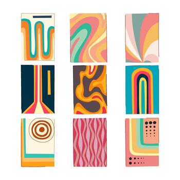 Retro 70s abstract backgrounds with groovy psychedelic patterns vector