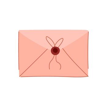 Pink envelope with wax seal and string vector