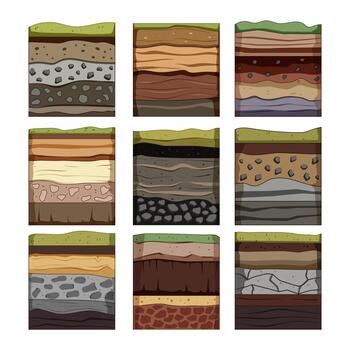 Different soil layers displaying earth strata profiles vector