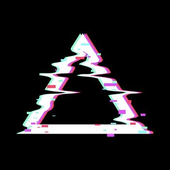 Glitch art triangle with digital data distortion effect vector
