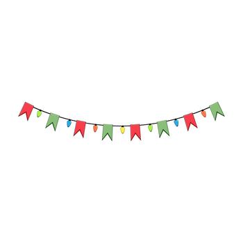 Christmas garland displaying colorful flags and string lights vector