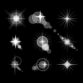 Glowing star shapes creating lens flare light effect collection vector