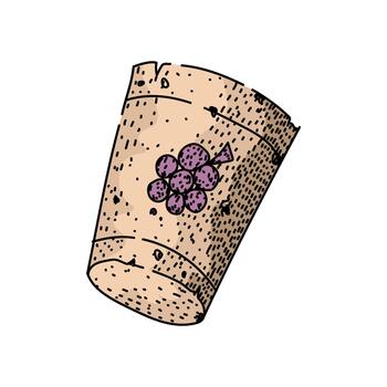 Hand drawing wine cork with grape cluster design vector