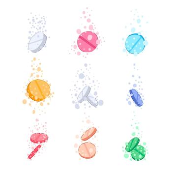 Effervescent tablets dissolving in water creating fizzing bubbles vector