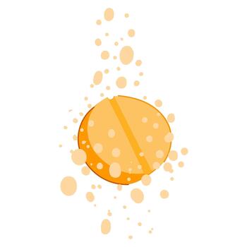 Effervescent tablet dissolving in liquid creating active bubbles vector