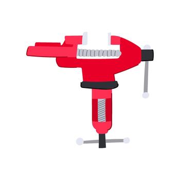 Red machine vice holding object fixed for workshop vector