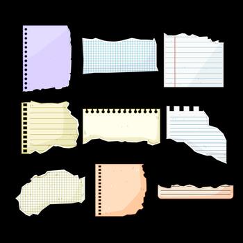 Torn notebook sheets collection representing blank papers vector