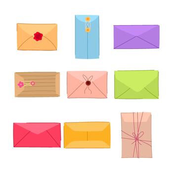 Collection of various sealed envelopes indicating mail communication vector
