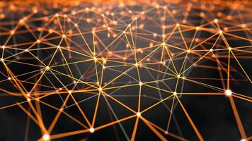 vibrante digital red interconectado líneas y nodos en naranja y blanco, exhibiendo tecnología, conectividad, energía, y innovación en resumen visual representación. video