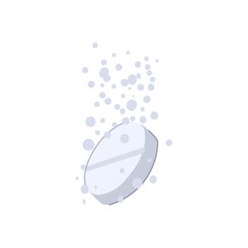 Effervescent tablet dissolving in liquid with bubbles vector
