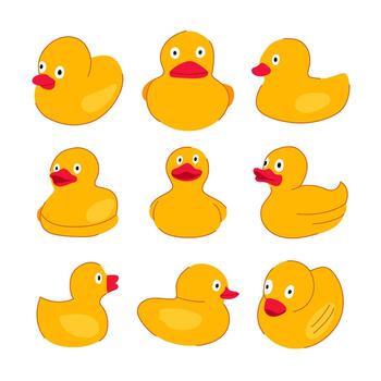 Yellow rubber ducks creating a playful bath time toy collection vector
